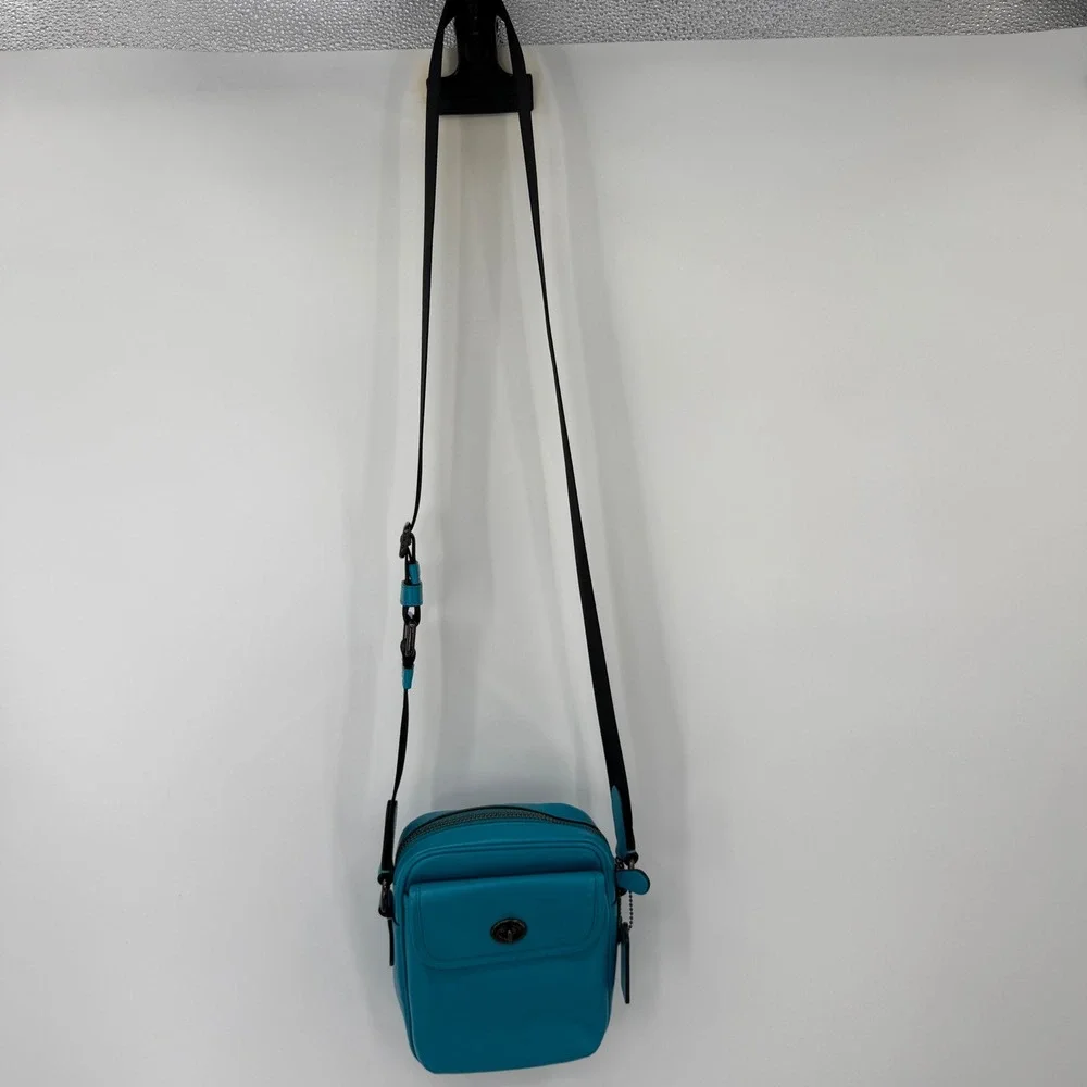 Coach Crossbody Bag Mens Small Turquoise Leather Turnlock Camera Messenger Bag